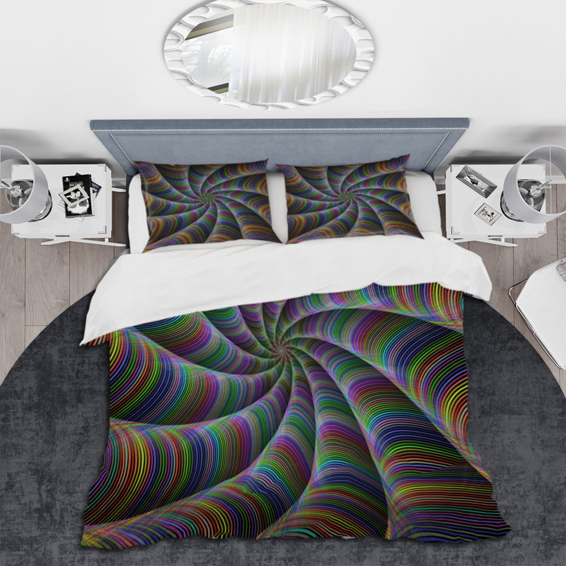 Ensemble de housse de couette Spiral Bright Fractal Geometric X - Microfibre polyester