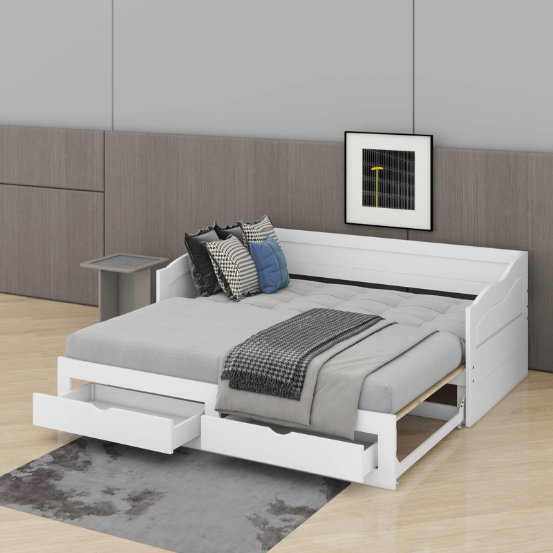 Twin Size Daybed With Trundle & Storage Drawers, White