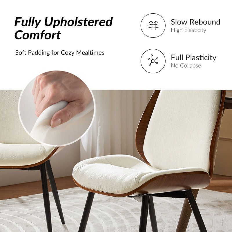  Oakham 19.75''W Modern Solid Wood Dining Chair Set with Bent Wood, 6, Ivory