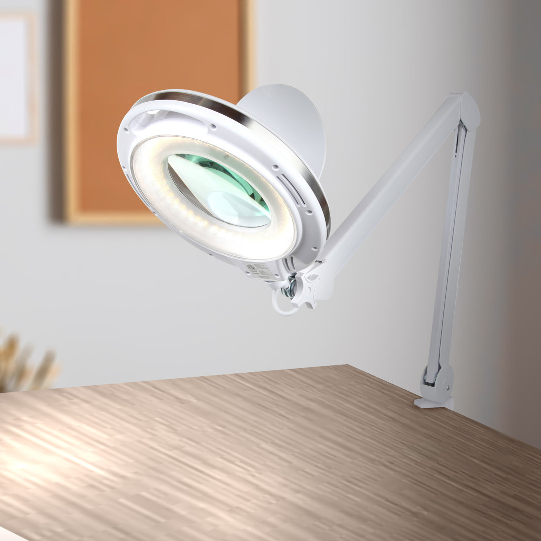 Lightview Pro 33 in. Adjustable Swing Arm Integrated 2.25X Magnifying Dimmable LED Desk Clamp Lamp Brightech Base 