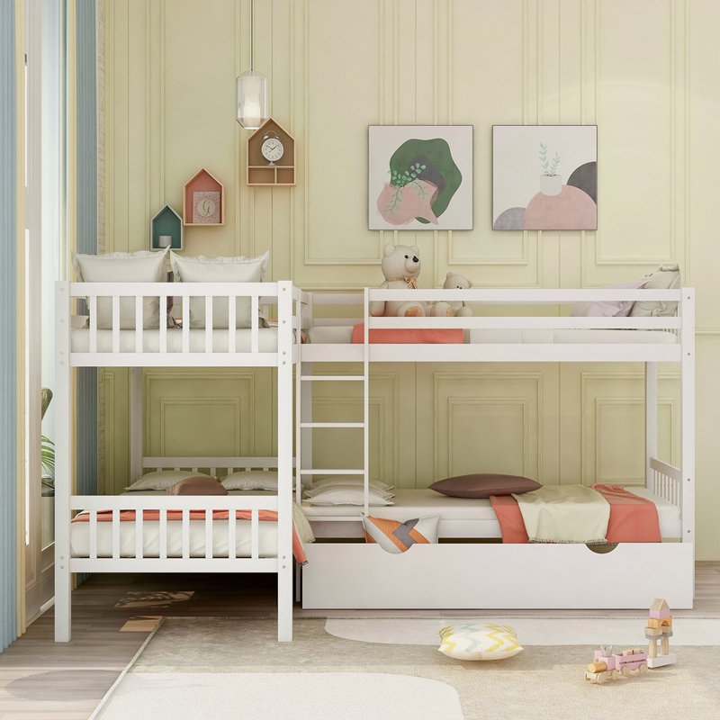 Twin L-Shaped Bunk Bed With Drawers