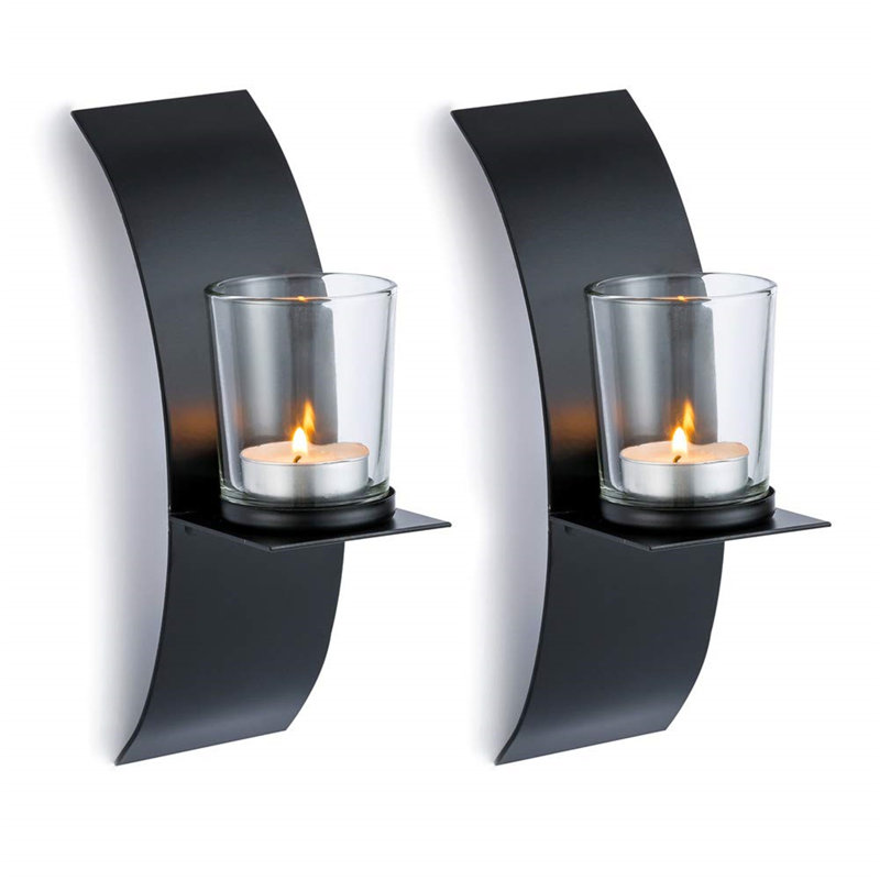 2 Piece Metal Candlestick Set, Black