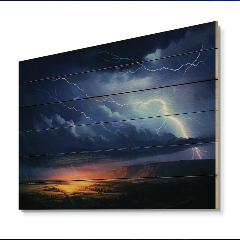 Impression sur bois, "Dramatic Thunderstorms I", H 30 po x l 40 po x P 0,78 po