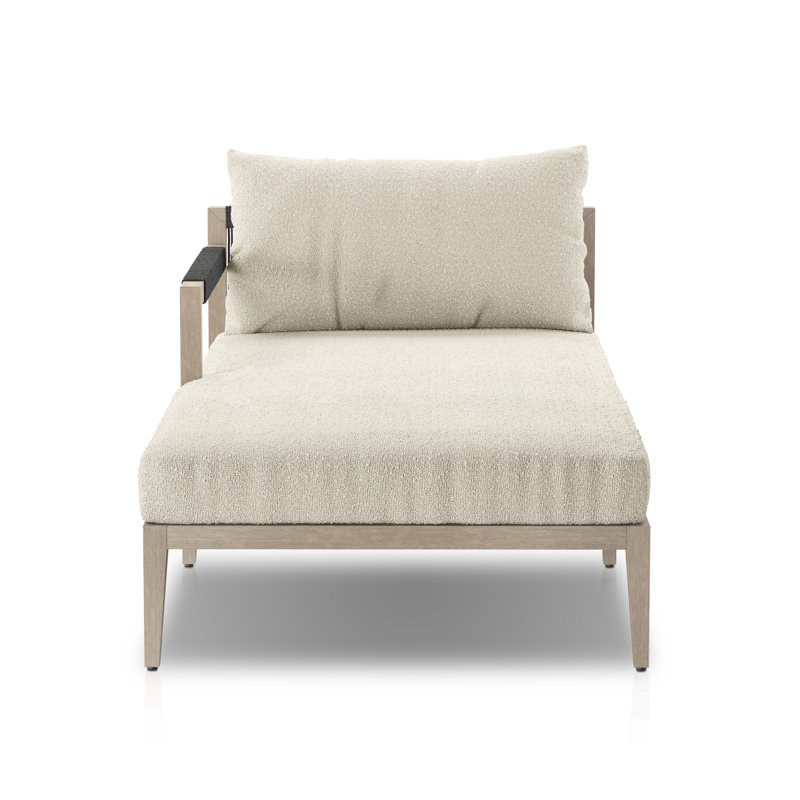 Sherwood Outdoor Teak Chaise Lounge, Fiqa Cream Boucle, Weathered Gray/Dark Gray
