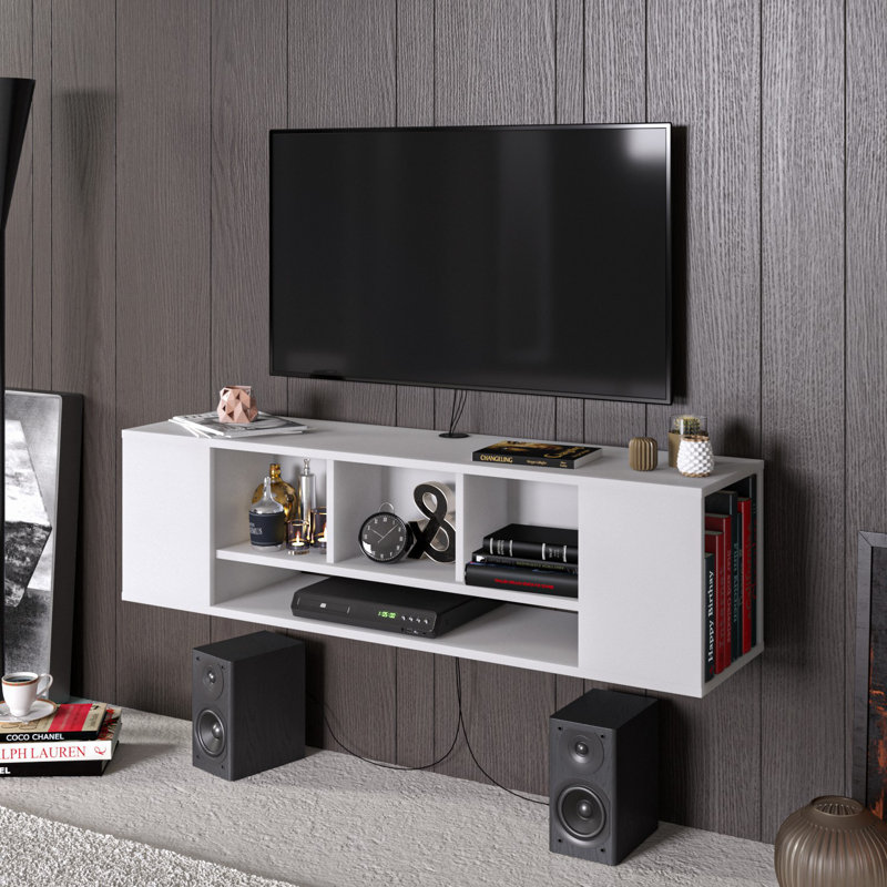 Meuble télé flottant pour téléviseur de 70 po ou moins Abbie-James, Blanc