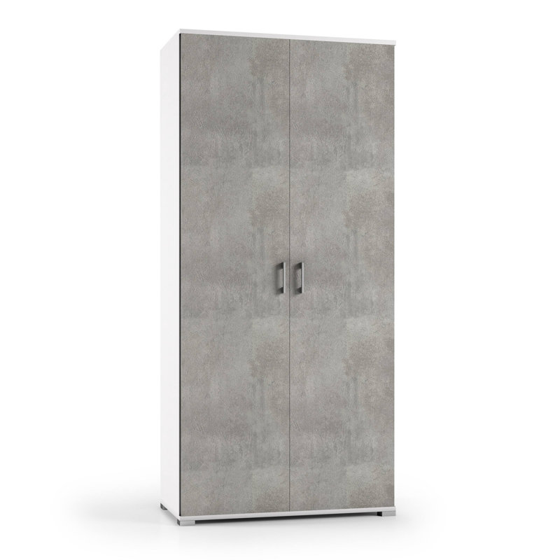 Gurtrue 2 Door Manufactured Wood Wardrobe, Cement/White 