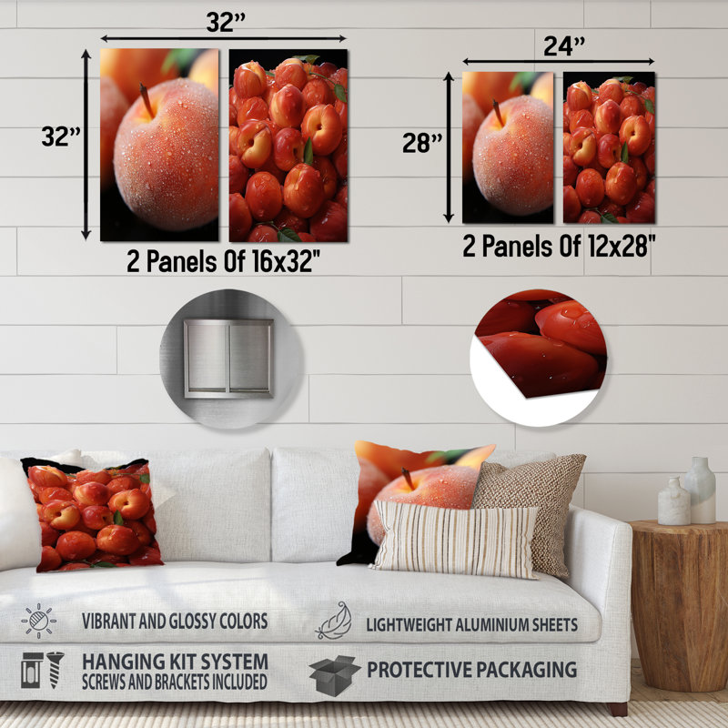 Juice Peach Fruit Delight I - Ensemble de 2 décorations murales fruits en métal, H 28 po x l 24 po