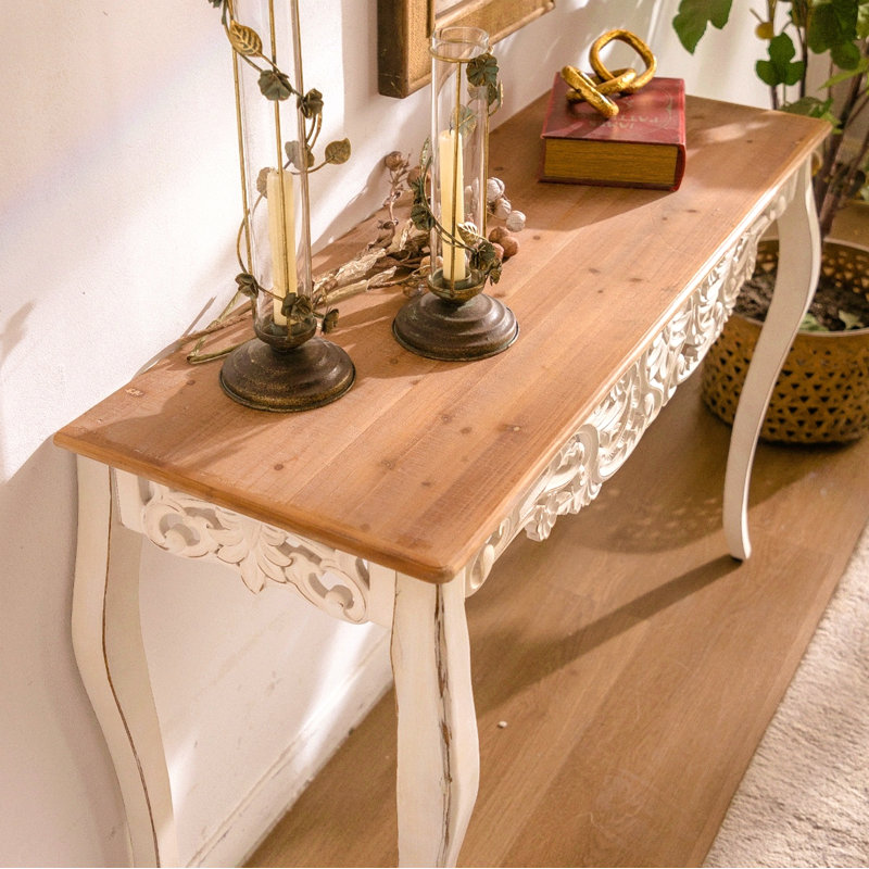 43.31" French Country Carved Console Table - Solid Wood & MDF Entry Table With Curved Legs
