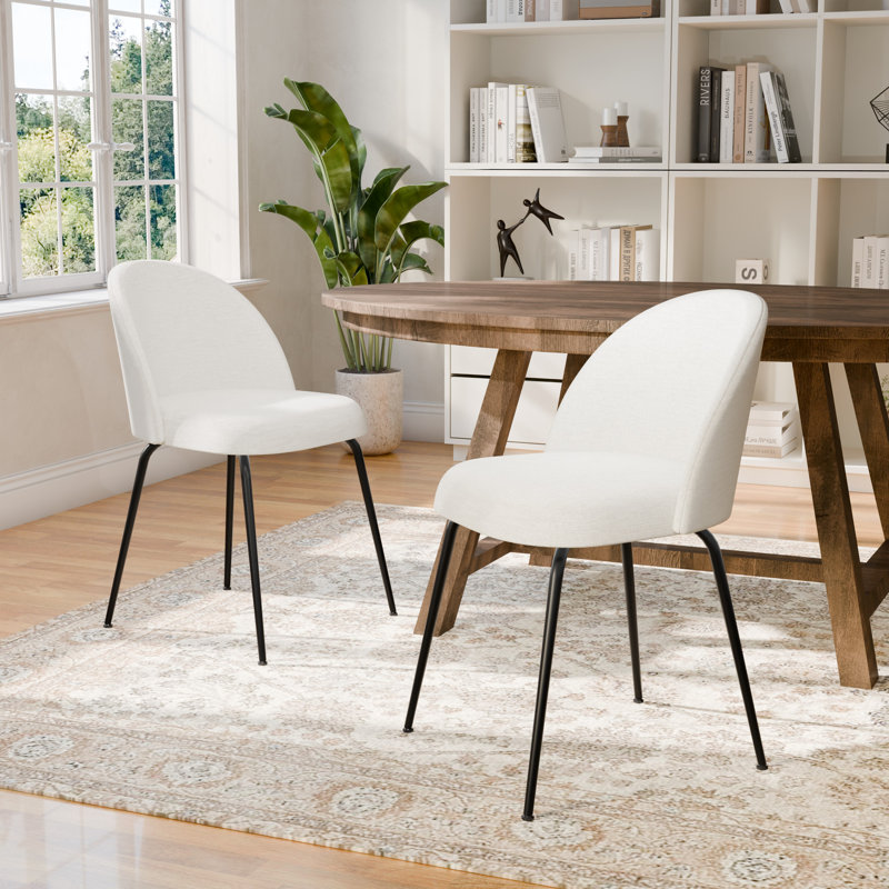 Chaise d'appoint moderne avec pieds en métal et dossier solide pour la salle à manger, Noir, Blanc