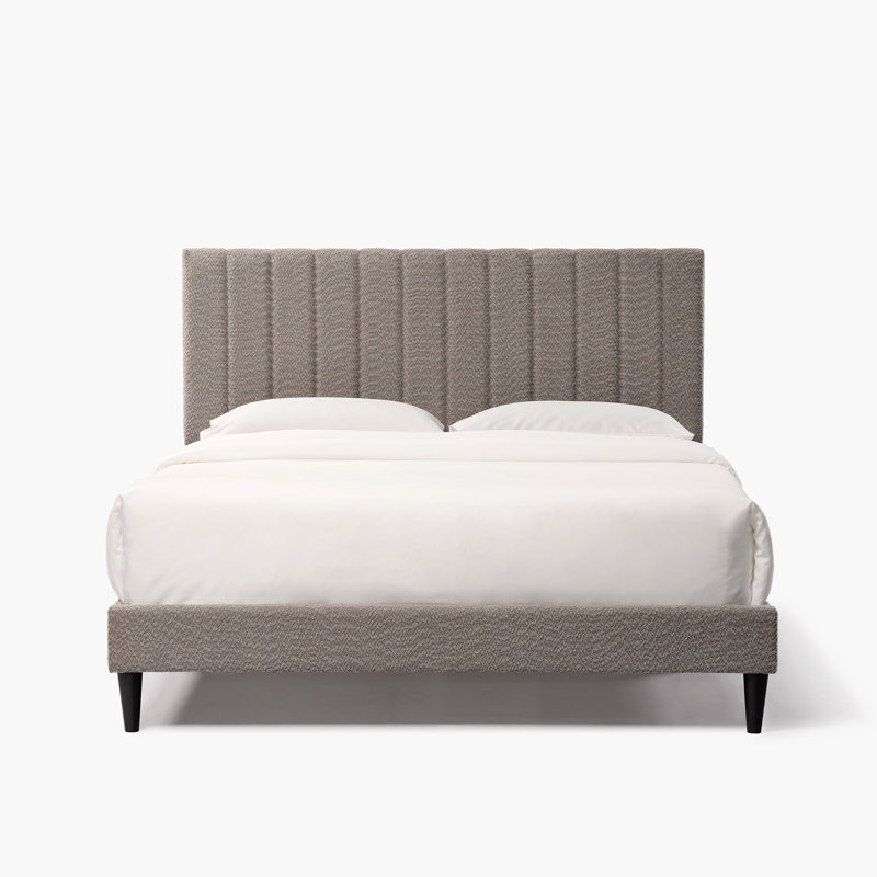 Elegant Gray Queen Platform Bed - Upholstered For A Classy Bedroom Decor Stylish In Minimize Noise With Straps Boucle Fabric Cover Essential