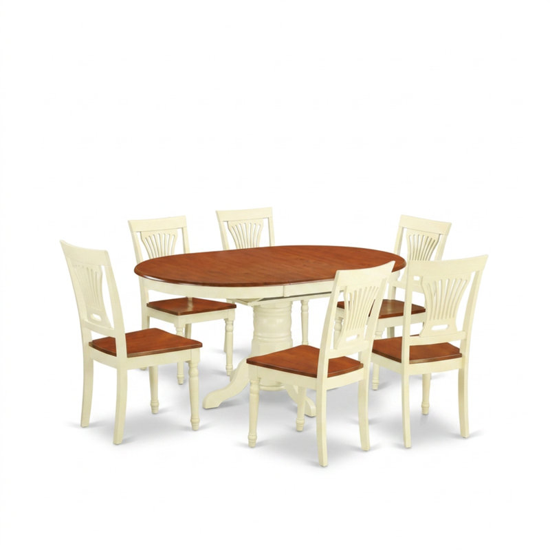Ensemble de salle à manger 7 pièces en bois dur asiatique massif couleur cerisier Buttermilk, avec piédestal ovale à rallonge papillon et sièges ergonomiques