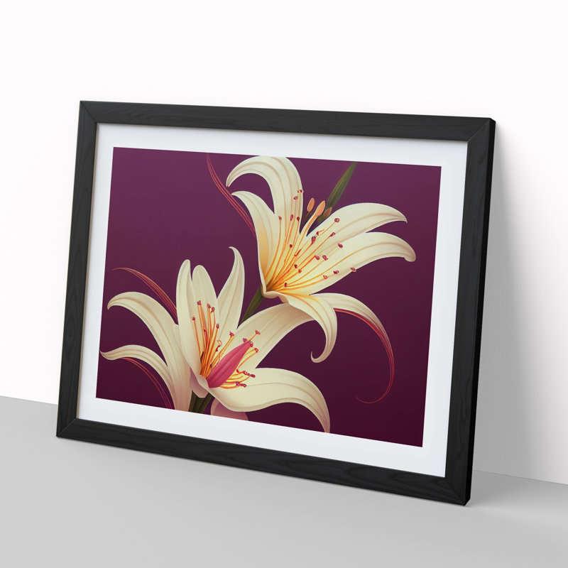Dazzling Lily Flowers - Single Picture Frame Print, 46cm H x 64cm W x 2cm D, Black