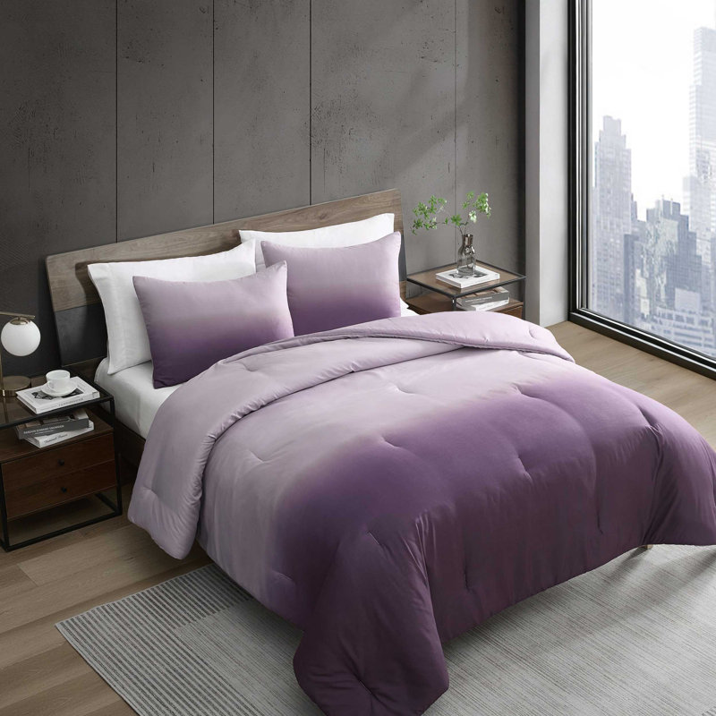 Ensemble d'édredon réversible mauve dégradé Kenneth Cole, Édredon pour très grand lit + 2 taies décorativ