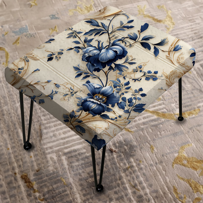 Blue Ornamental Frames Victorian Pattern - Floral Rectangle Ottoman