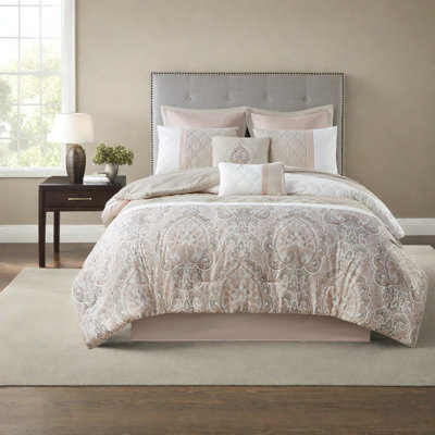 Elegant 8-piece Blush Bedding Set, Hypoallergenic Polyester Comforter With Decorative Pillows