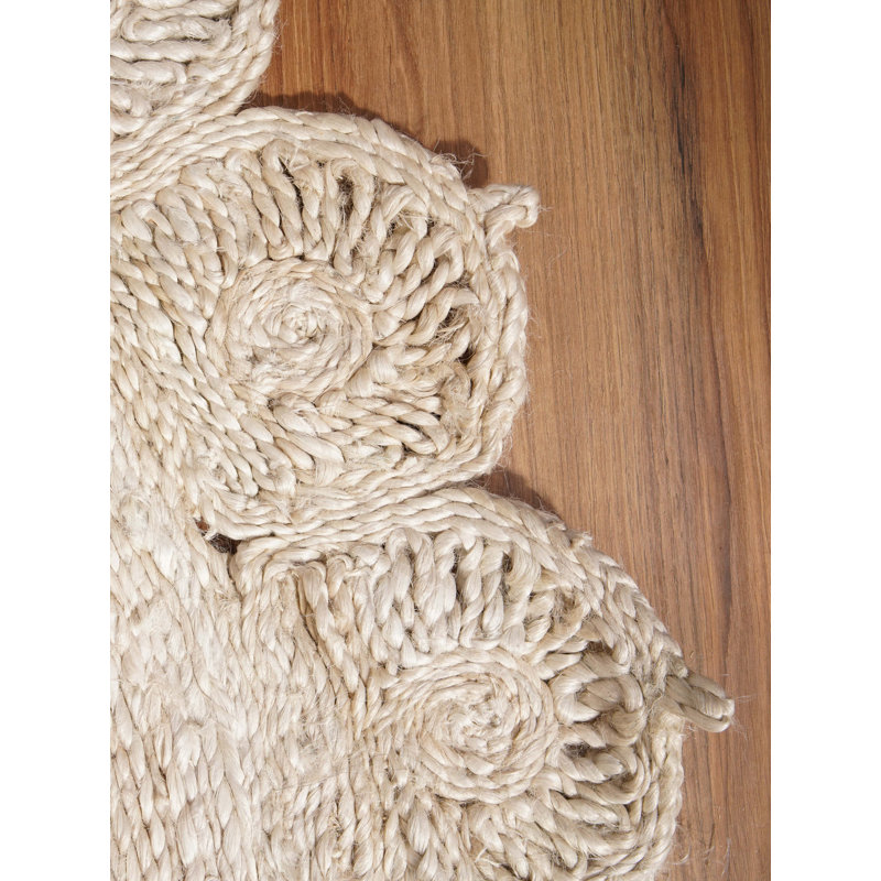 Valinda Hand Woven Jute Eco-Friendly Solid Area Rugs - Round, White Color, Oriental Design, Low Pile, Natural Fiber, Outdoor Indoor Handmade Area Rugs for Living Room, Bed Room