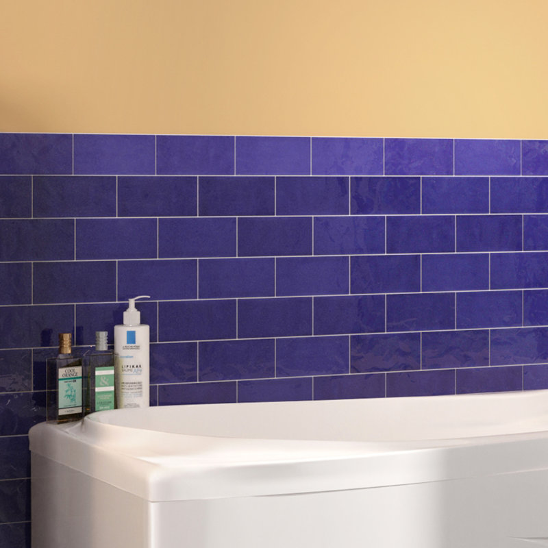 Viva 6" L x 3" W Ceramic Bullnose Tile Trim in Blue