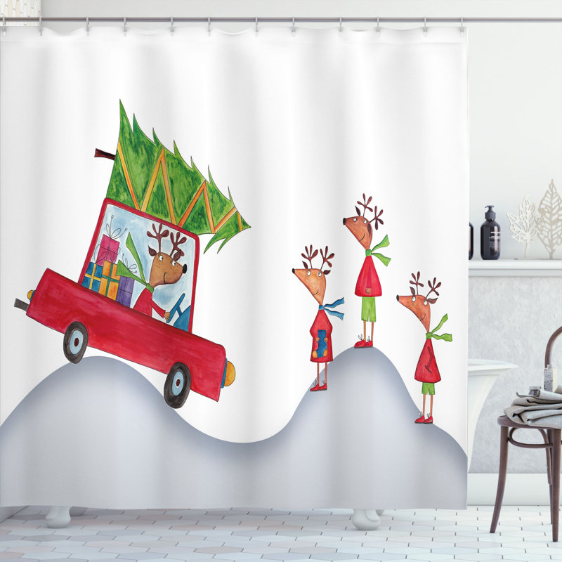 Rideau de douche simple christmas renne family, H 69 po x l 105 po