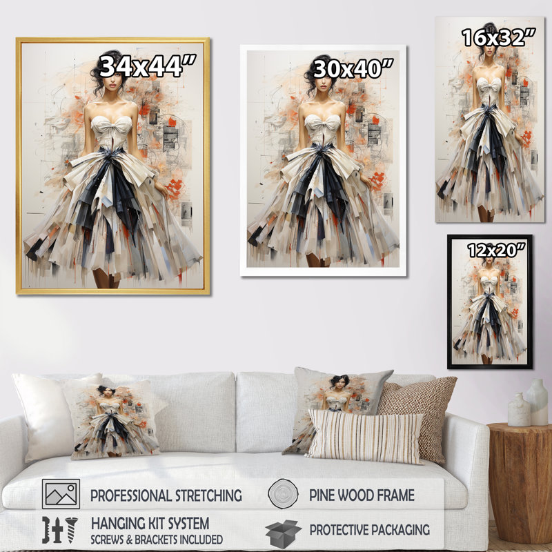 Dessin de la robe de haute couture I - impression, H 44 po x l 34 po x P 1,5 po, Cadre flottant noir