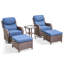 Ensemble de conversation d'extérieur 5 pièces avec chaises berçantes pivotantes en osier, repose-pieds et table d'appoint Deb-1811363670
