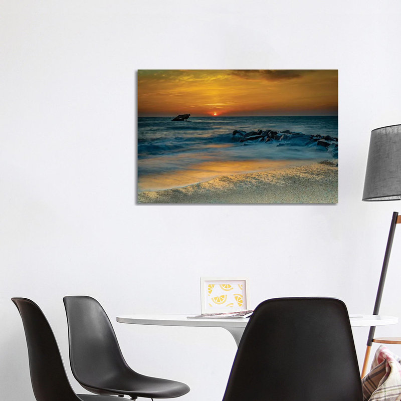 USA, New Jersey, Cape May National Seashore. Sunrise On Ocean Shore. by Jaynes Gallery - Wrapped Canvas Print