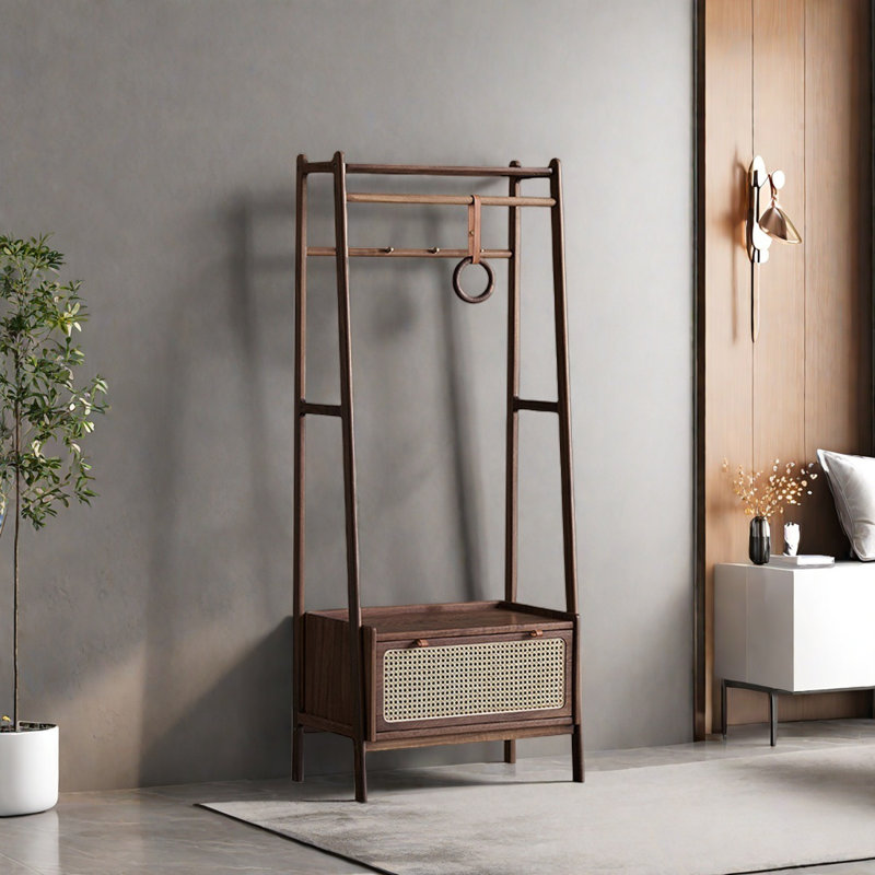 Coat Rack Leather Rings Brass Hooks Walnut