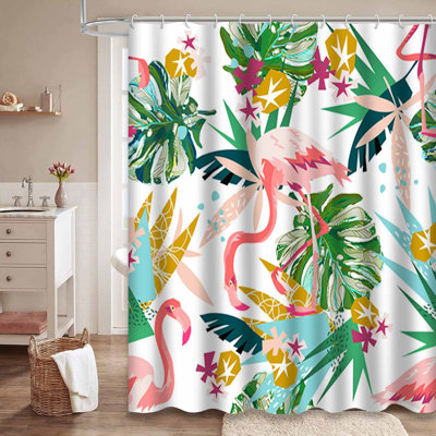 Rideau de douche imperméable à motif abstrait flamant rose avec 12 crochets