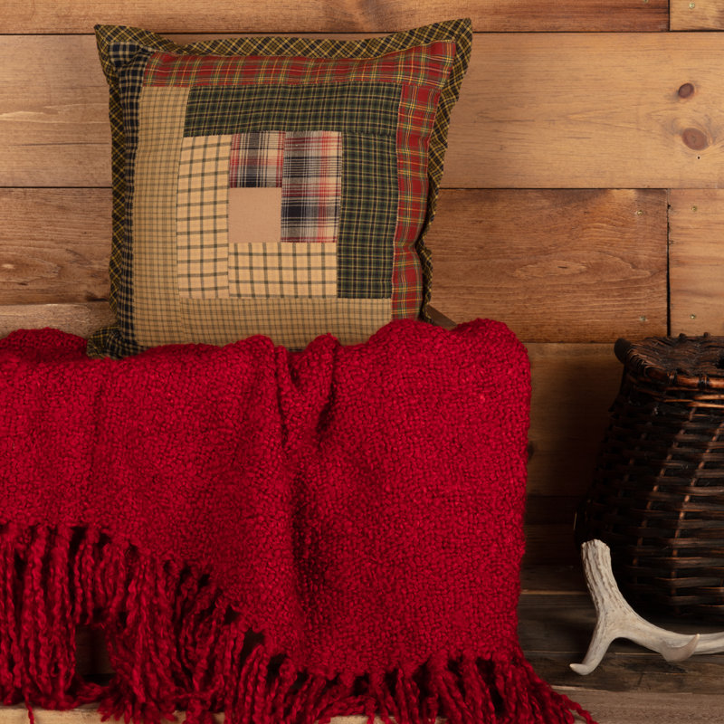 Rustic Green Cotton Patchwork 12" Square Thanksgiving Pillow