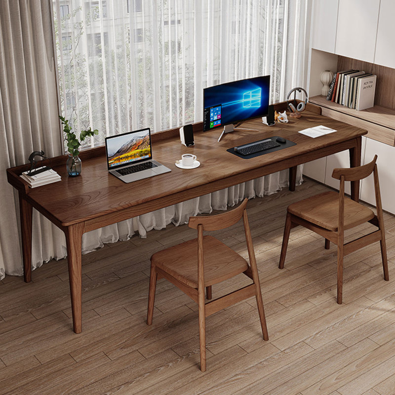 Light-walnut Rectangular Solid Wood desk, 31.5" H x 62.99" W x 23.62" D