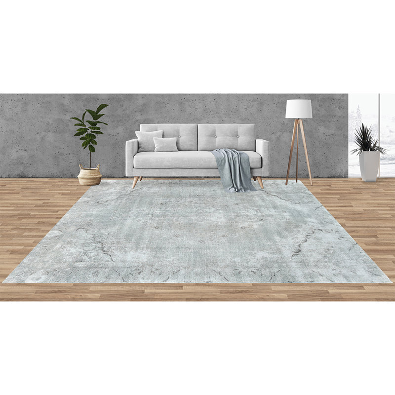 Tapis gris clair noué à la main de haute qualité, Rectangle de 10 pi x 14 pi