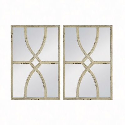 16" X 23" Rectangular Wooden Wall Mirrors With Distressed White Frame, Vertical Or Horizontal, Home Decor For Living Room, Set Of 2