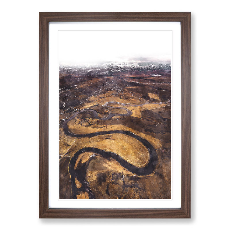 View of Reykholt in Iceland - Picture Frame Graphic Art, 65cm H x 48cm W x 2cm D, Walnut