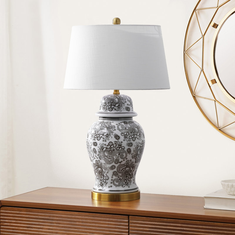 Lampe de table 29,5 po bleu / blanc Deziree, Gris / Blanc