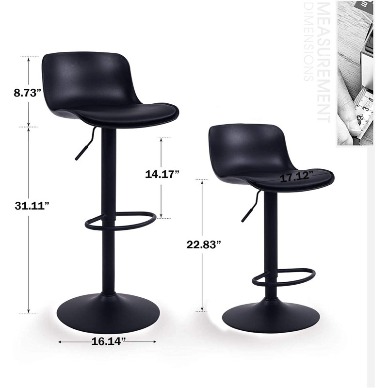 Furniture Modern Design Barstools With Adjustable Height And 360 Rotation,Ergonomic Streamlined Polypropylene High Bar Stools For Bar Counter, Kitchen And Home (Set Of 2, Black)