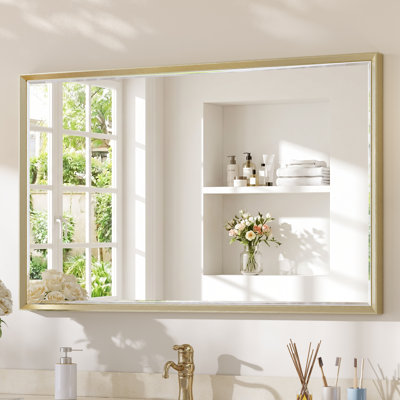 Beveled Bathroom Vanity Mirror with Tempered Glass and Aluminum Frame