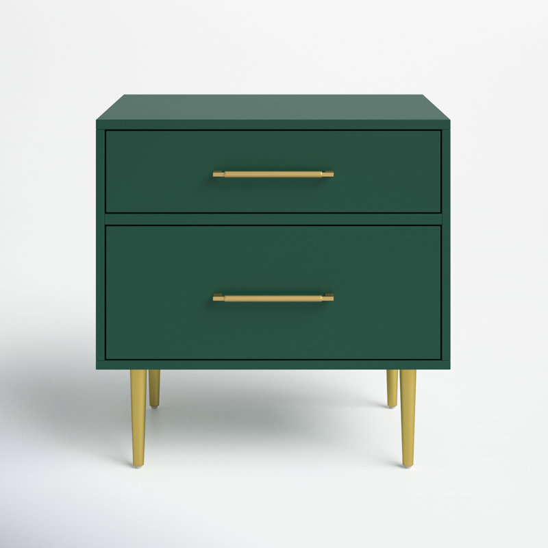Baugh Glam Two Drawer Nightstand, Dark Green
