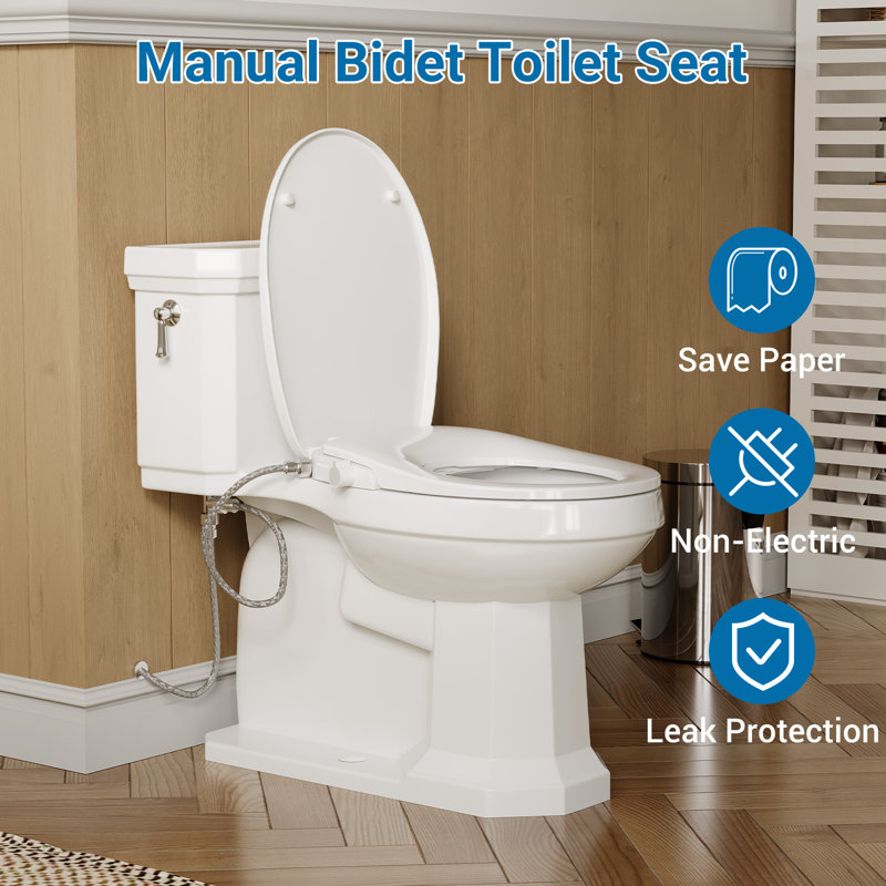 Siège de toilette bidet rond / allongé, siège de toilette autonettoyant à deux buses avec couvercle à fermeture en douceur