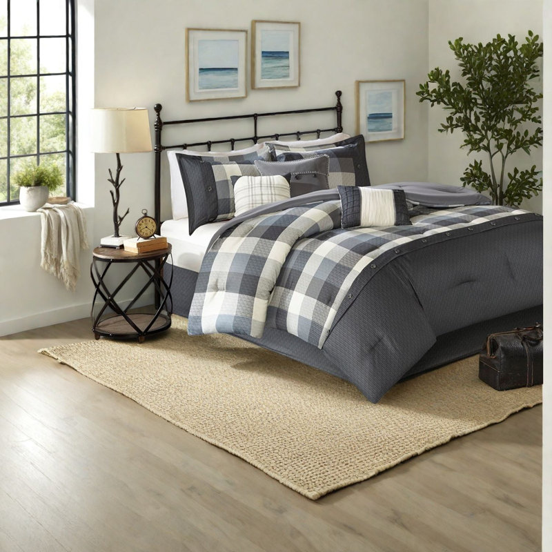 Ensembles de literie pour chalet confortable, polyester gris, confort campagnard
