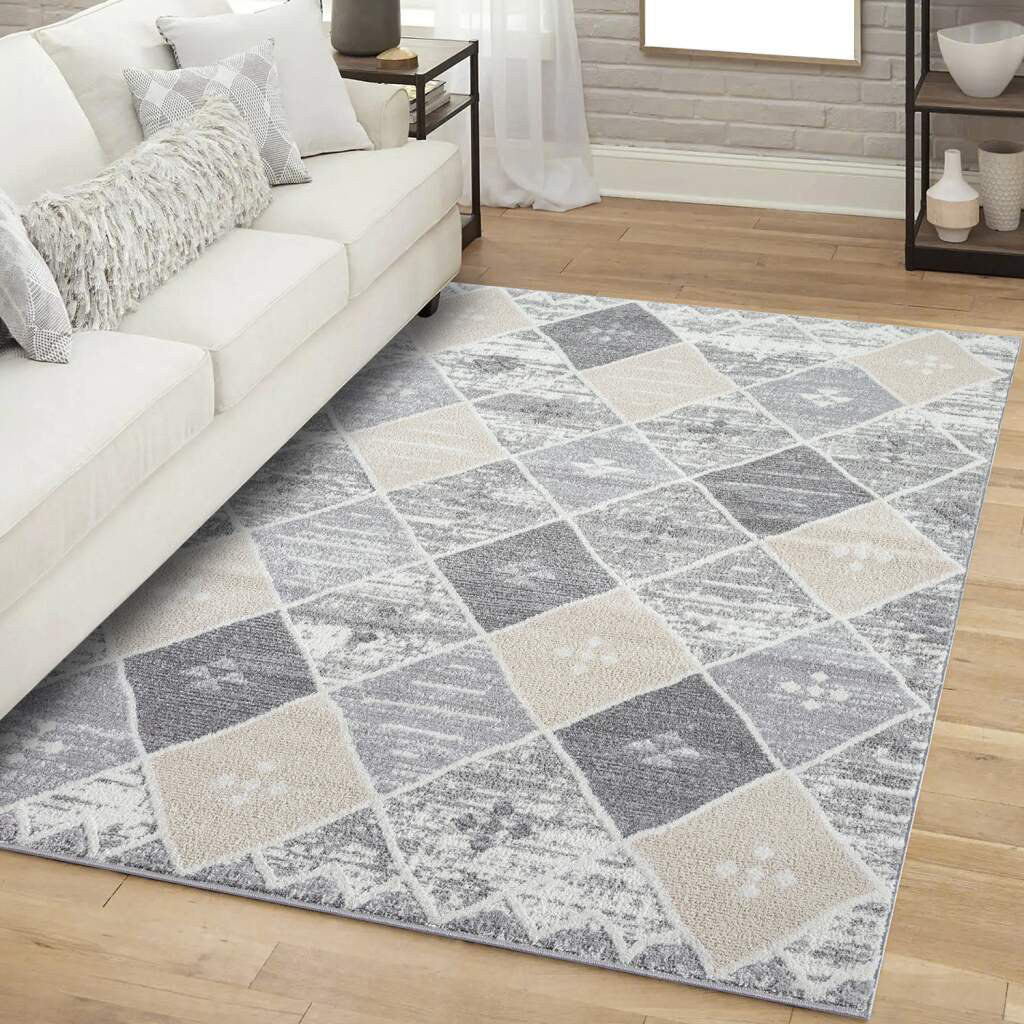 Teppich Flair 179 Kurzflor Wohnzimmer - Grau - Rauten-Look - 3D-Effekt