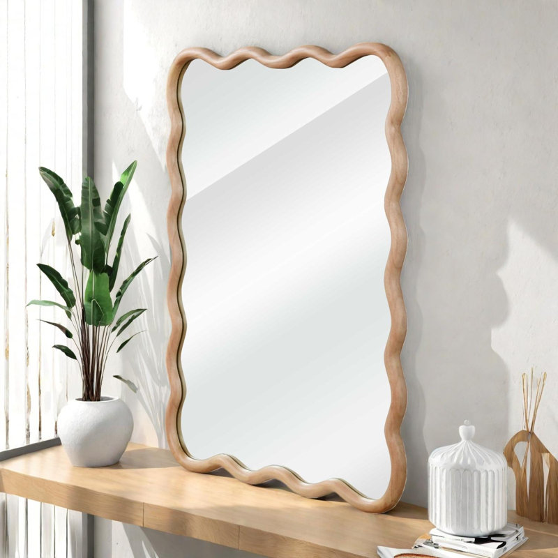 24"x36" Wavy Rectangle Solid Wood Frame Decorative Mirror, White