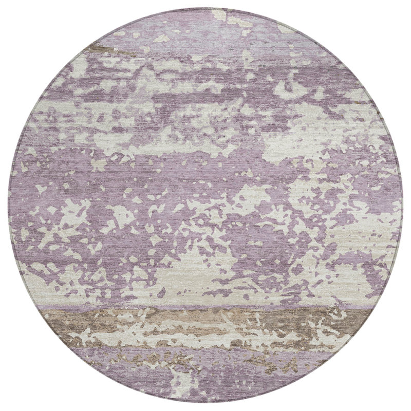 Machine Washable Indoor/Outdoor Lanphear ACN2398 Stripes Rug, Round 8'