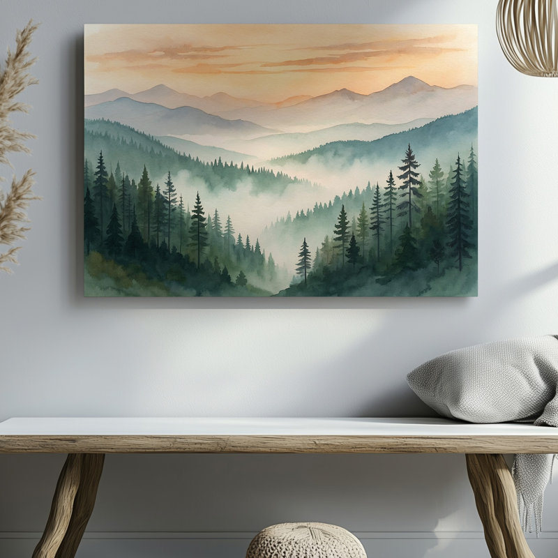 Reproduction d'art sur toile Serene Mountain Landscape Misty Forest Nature Scene, 11 x 14 in