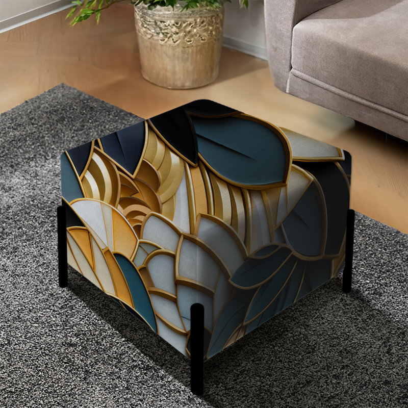 Bleu riche et riche motif mosaïque en marbre - repose-pieds carré en marbre