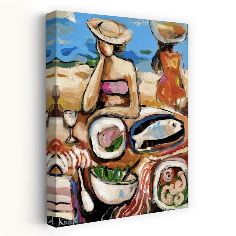 Art contemporain, art contemporain abstrait coloré, plage de poissons, H 60 po x l 40 po