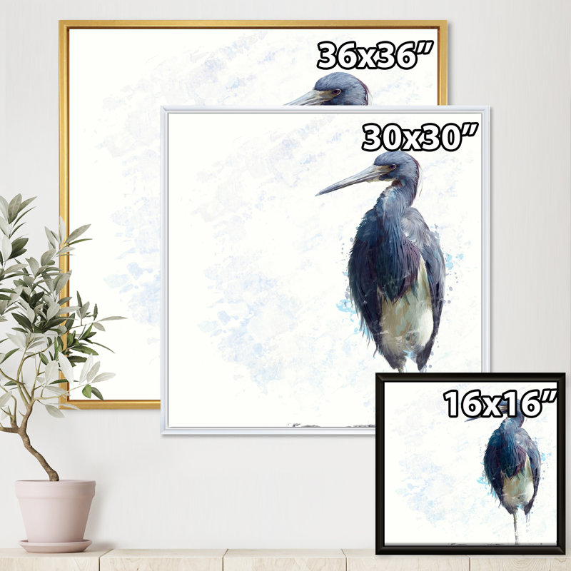 Héron tricolore - peinture sur toile, H 36 po x l 36 po x P 1,5 po, Encadrement doré