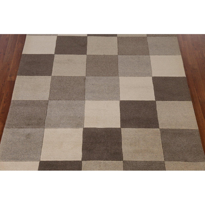 Checkered Wool Gabbeh Indian Area Rug 5x8
