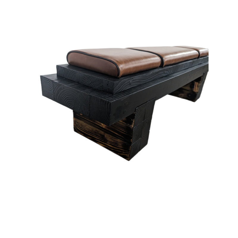 Handcrafted Solid Wood Upholstered Bench - Leather Seat
