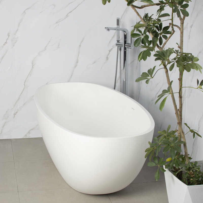 Cora 65'' X 29'' Freestanding Soaking Stone Resin Bathtub