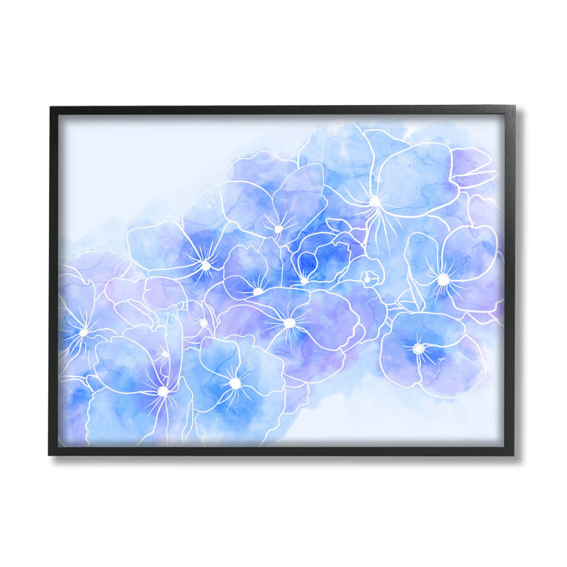 Fleurs pastel bleues, estampe numérique par Lil 'Rue, H 24 po x l 30 po x P 1,5 po, Giclée encadrée noir minuit