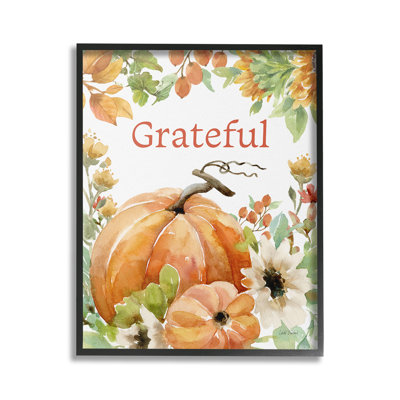 " Grateful Pumpkins & Flowers Single Picture Frame " Print
